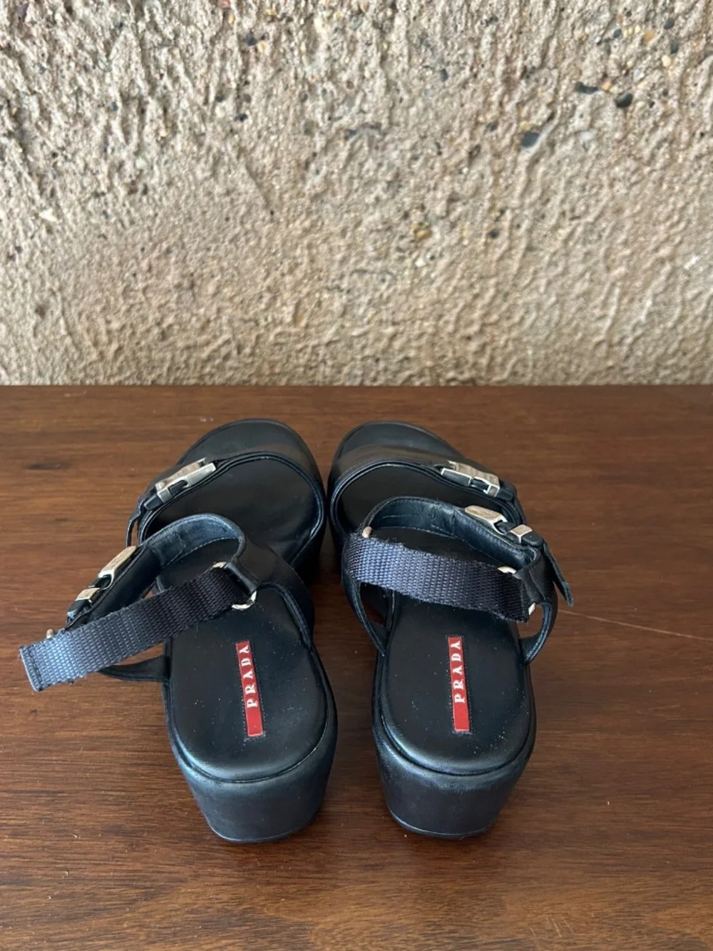 Prada Black Leather Platform Sandals Made in Italy Size 36